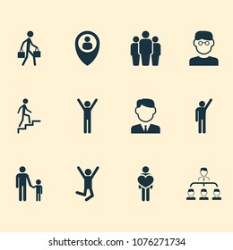 People icons set with climbing stairs, pupil, businessman and other feeling elements. Isolated vector illustration people icons.