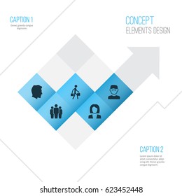 People Icons Set. Collection Of Businesswoman, Male, Delivery Person And Other Elements. Also Includes Symbols Such As Woman, Man, Courier.