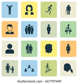 People Icons Set. Collection Of Businesswoman, User, Ladder And Other Elements. Also Includes Symbols Such As Child, Happy, Avatar.