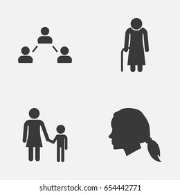 People Icons Set. Collection Of Family, Gentlewoman Head, Network And Other Elements. Also Includes Symbols Such As Network, Social, Relation.