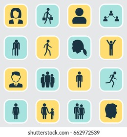 People Icons Set. Collection Of Female, Beloveds, Grandpa Elements. Also Includes Symbols Such As Unity, Businessman, Woman.