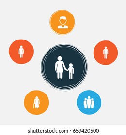 People Icons Set. Collection Of Gentleman, Family, Group And Other Elements. Also Includes Symbols Such As Woman, Man, Businessman.