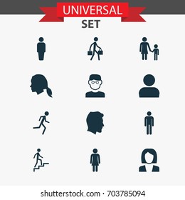 People Icons Set. Collection Of Gentleman, Ladder, Member And Other Elements. Also Includes Symbols Such As Member, Climbing, Family.