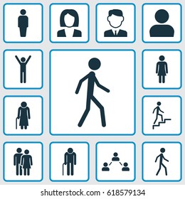 People Icons Set. Collection Of Grandpa, Female, User Elements. Also Includes Symbols Such As Jogging, Avatar, Gentlewoman.