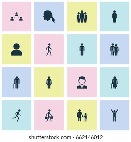 People Icons Set. Collection Of Group, Member, Jogging And Other Elements. Also Includes Symbols Such As Head, User, Woman.