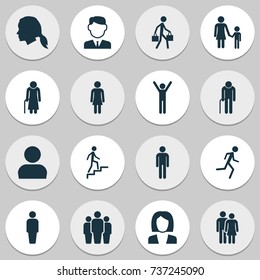 People Icons Set. Collection Of Happy, User, Member And Other Elements. Also Includes Symbols Such As Grandma, Child, Climbing.