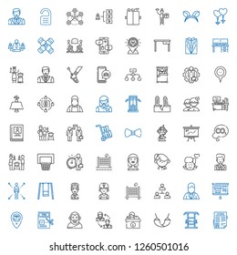 people icons set. Collection of people with job search, gym station, hammock, desk, employees, aristotle, tax, placeholder, presentation, groom. Editable and scalable people icons.