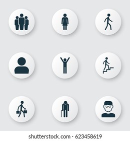People Icons Set. Collection Of Jogging, Grandpa, Delivery Person Elements. Also Includes Symbols Such As Avatar, Female, Smart.