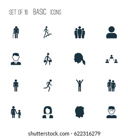 People Icons Set. Collection Of Male, Beloveds, Running And Other Elements. Also Includes Symbols Such As Job, Businessman, Social.