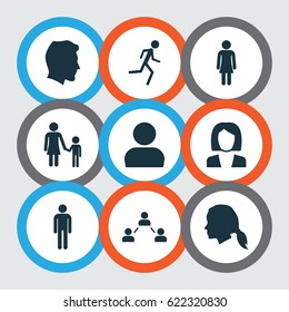 People Icons Set. Collection Of Male, Gentleman, Female And Other Elements. Also Includes Symbols Such As Child, Man, Avatar.