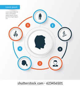 People Icons Set. Collection Of Male, Ladder, Delivery Person And Other Elements. Also Includes Symbols Such As Courier, Grandpa, Businessman.