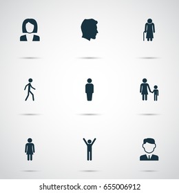 People Icons Set. Collection Of Male, Jogging, Old Woman And Other Elements. Also Includes Symbols Such As Mother, Jogging, Businesswoman.