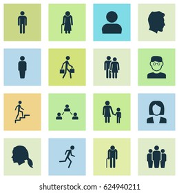 People Icons Set. Collection Of Network, User, Gentlewoman Head And Other Elements. Also Includes Symbols Such As Gentleman, Couple, Head.