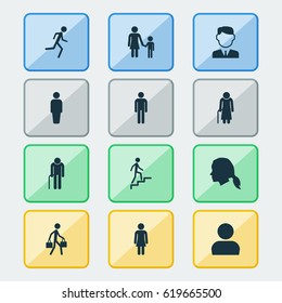 People Icons Set. Collection Of Running, Female, Delivery Person And Other Elements. Also Includes Symbols Such As Child, Mother, Avatar.