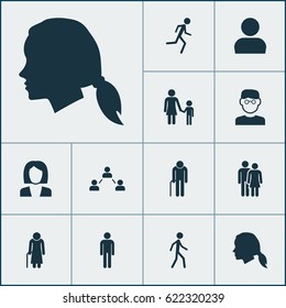 People Icons Set. Collection Of Running, Businesswoman, Scientist And Other Elements. Also Includes Symbols Such As Head, Couple, Mister.