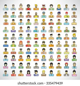 people icons set, cute design characters set