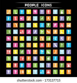 people icons set, people in different posture, flat icons set