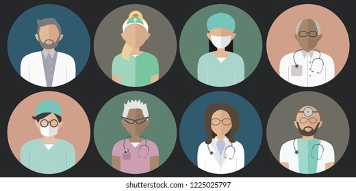 People Icons Set: Doctors and Nurses. Medical Clinic Staff Flat Avatars.