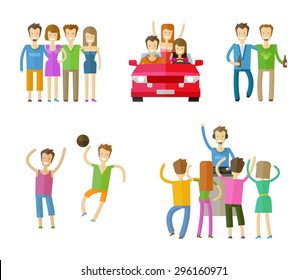 People Icons Set.  Friends, Nightclub, Party Or Leisure, Recreation Signs. Vector Illustration