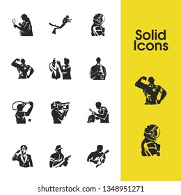 People icons set with hairstylist, detective and fashion designer elements. Set of people icons and sport concept. Editable vector elements for logo app UI design.