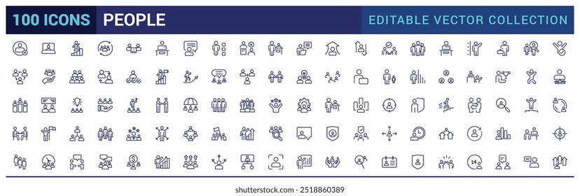 People icons set. Human resource, meeting, work group, team, Team work, icon. Line people. Business people, management, employees, cooperation.