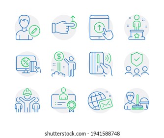 People icons set. Included icon as Contactless payment, Certificate, Success signs. Vector