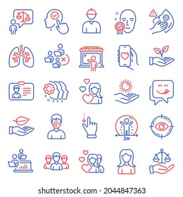 People icons set. Included icon as Woman, Select user, Remove team signs. Engineer, Touchscreen gesture, Group symbols. Medical mask, Lungs, Dirty mask. Yummy smile, Eye target, Dating app. Vector