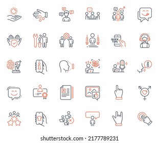 People icons set. Included icon as Remove team, Face id and Donation money web elements. Coronavirus injections, Conversation messages, Fingerprint research icons. Yummy smile. Vector