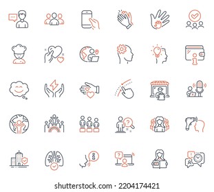 Los iconos de la gente se configuran. Icono incluido como empleado de búsqueda, Woman read y Person talk elementos web. Termómetro electrónico, cocinero de cocina, iconos de energía segura. Grupo, pregunta en línea. Vector