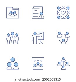 People icons set. Line Duotone style, editable stroke. form, solidarity, user, team leader, group chat, teamwork, presentation, data, networking.