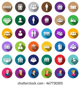 People Icons Set, Long Shadow - Isolated On White Background. Vector Illustration, Graphic Design. For Web, Websites, Print. Business Concept   