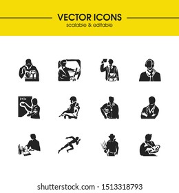 People icons set with painter, farmer and sportsman elements. Set of people icons and soldier concept. Editable vector elements for logo app UI design.