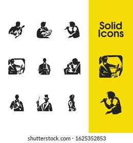 People icons set with painter, police and driver elements. Set of people icons and musician concept. Editable vector elements for logo app UI design.