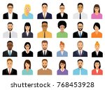 People Icons Set. Team Concept. Diverse business men and women avatar icons. Vector illustration of flat design people characters.