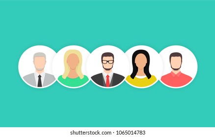 People Icons Set. Team Concept. Flat cartoon design, vector illustration on background.