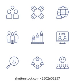 People icons set. Thin Line style, editable stroke. world, live, citizenship, couple, teamwork, recruitment, meeting, compete, connection.