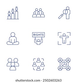 People icons set. Thin Line style, editable stroke. teamwork, learning, body scan, diversity, collaboration, meditation, civil rights, body, chart.