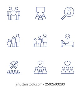 People icons set. Thin Line style, editable stroke. family, search, person, heart, age range, solidarity, age group, target, meeting.