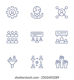 People icons set. Thin Line style, editable stroke. connections, chat, civil rights, gear, human resources, filter, humanitarian, speak up, interpersonal.