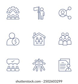 People icons set. Thin Line style, editable stroke. all agree, form, gear, group, rise, house, youth day, employee, share.