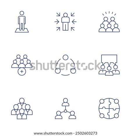 People icons set. Thin Line style, editable stroke. me, connect, people, meeting, collective, person, add group, team.