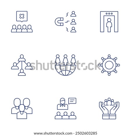 People icons set. Thin Line style, editable stroke. engagement, global, boss, metal detector, round table, care, group, user, people.