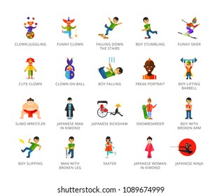 People icons set. Twenty two multicolored vector illustrations