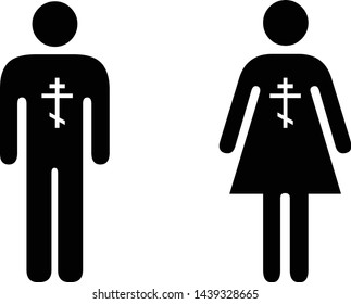 People icons - sincerely-held belief concept - man and woman with the Orthodox Christian cross.