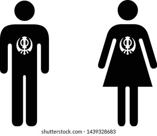 People icons - sincerely-held belief concept - man and woman with the Khanda symbol / Sikhism.