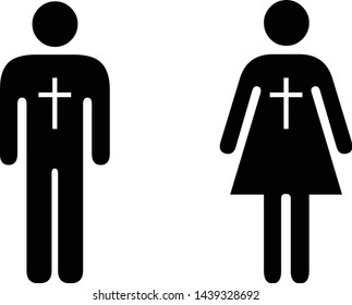 People icons - sincerely-held belief concept - man and woman with the Christian cross.