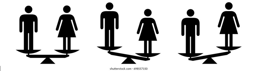 People Icons - Social Equality Concept - Scales Showing Equal And Unequal Social Status Between Men And Women.