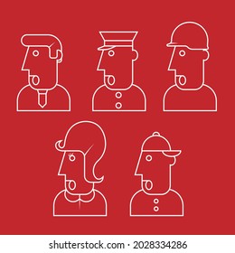 People icons, thin line style, flat design comical working on a red isolated background vector image eps