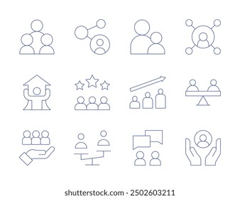 People icons. Thin Line style, editable stroke. networking, growth, target, weight, circles, equality, care, workers, mentoring, population, conversation, connect.