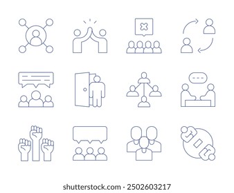 People icons. Thin Line style, editable stroke. meeting, dismiss, change, connections, chat, civil rights, happy, group, user, people, high five.